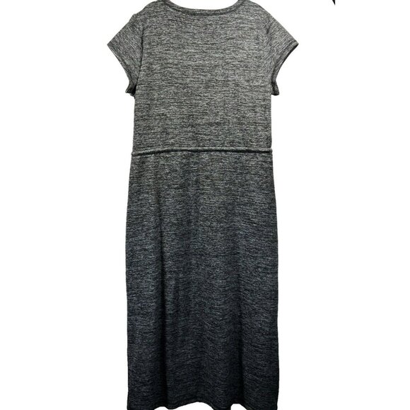 T by Talbots Women's Dress XL Black Heathered Faux Wrap Cap Sleeve Stretch Slit - Picture 3 of 10